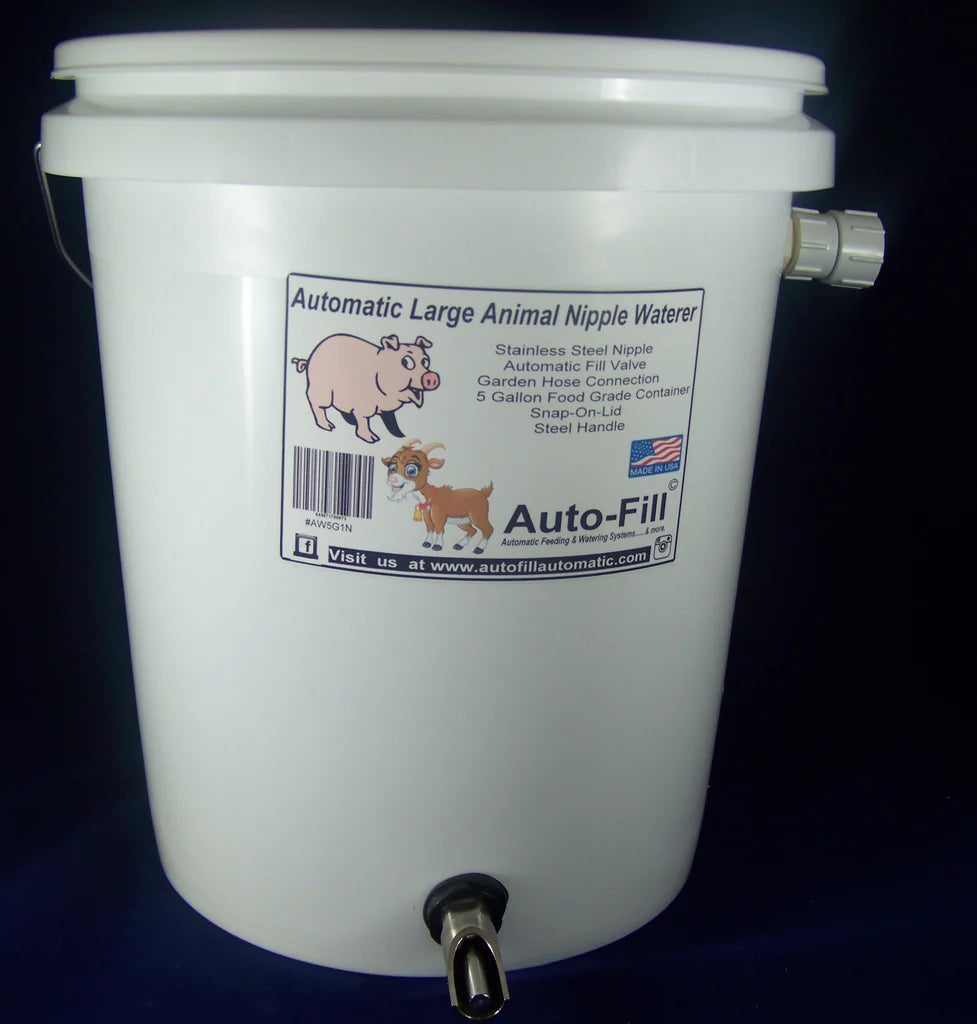 UTO-FILL© AUTOMATIC LARGE ANIMAL NIPPLE WATERER GARDEN HOSE CONNECTION - PIG GOAT SHEEP